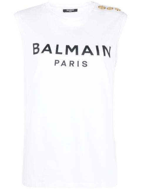 Balmain logo-print detail tank top Women