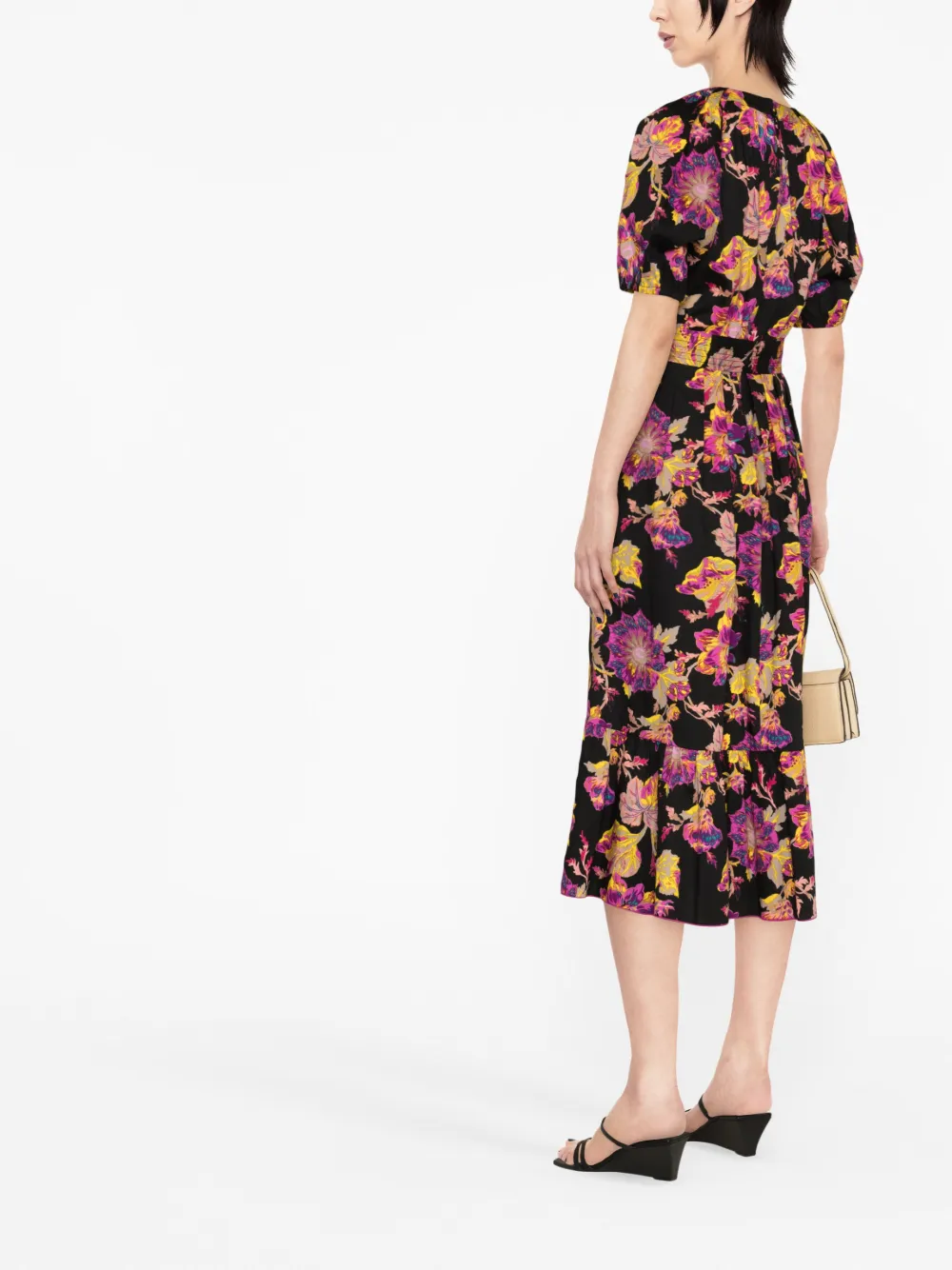 Shop Diane Von Furstenberg Floral-print Belted-waist Dress In Black