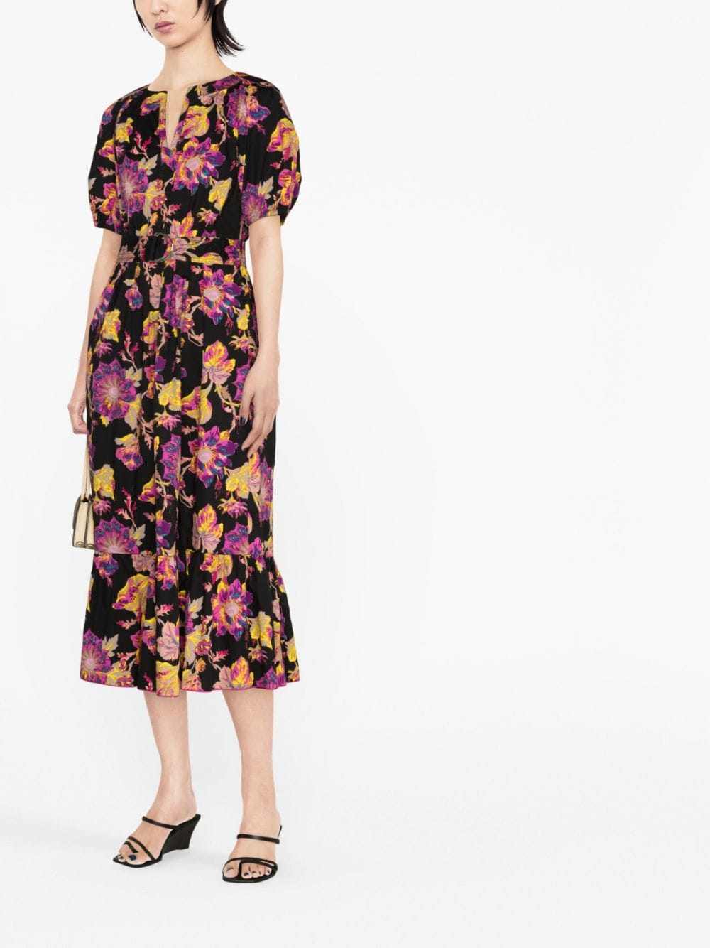 Shop Diane Von Furstenberg Floral-print Belted-waist Dress In Black