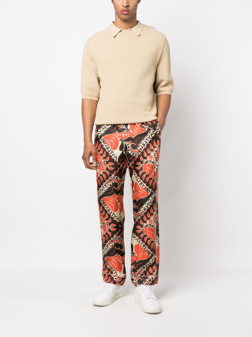 Shop Valentino Abstract-print Pajama Trousers In Orange