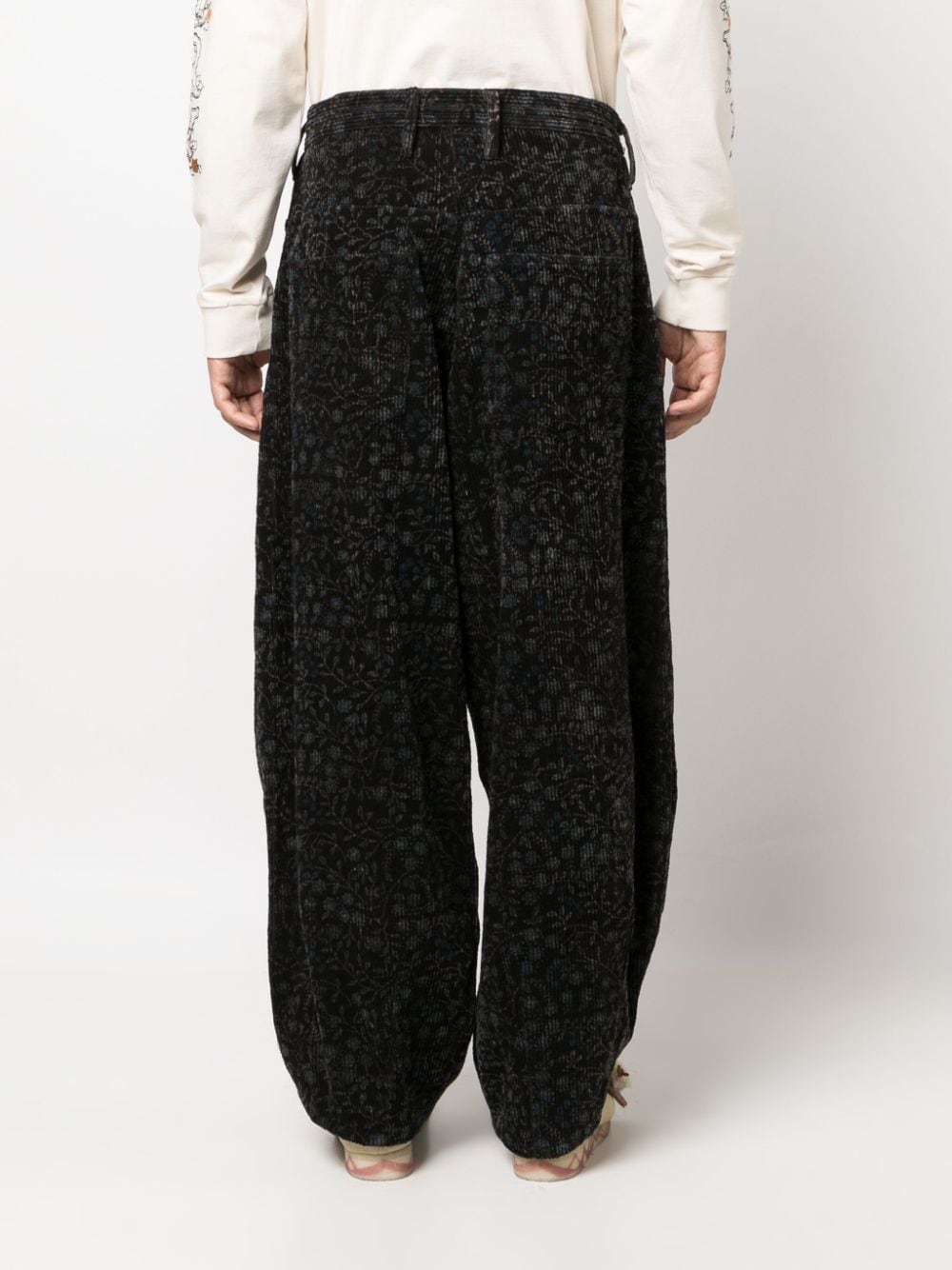 Shop Story Mfg. Floral-print Corduroy Trousers In Black