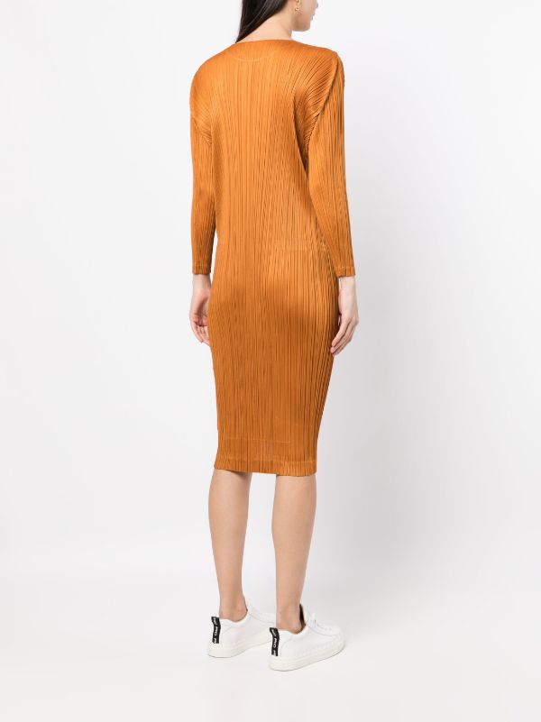 MONOGRAM PLEATED DRESS - MUSTARD