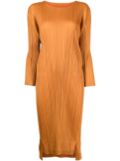 Pleats Please Issey Miyake pleated long-sleeve midi dress - Orange