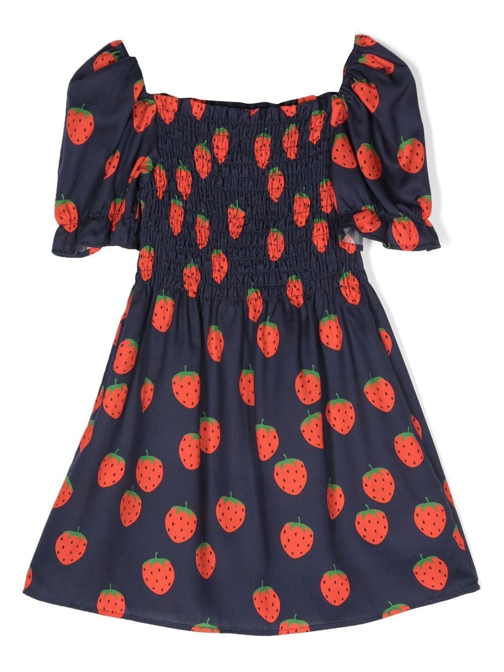 Mini Rodini Kids' Strawberry-print Short-sleeve Dress In Blue