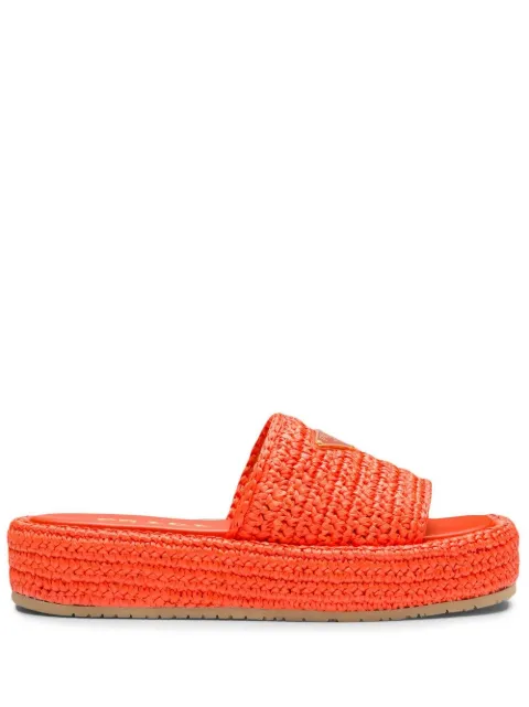 Prada logo-plaque raffia flatform sandals