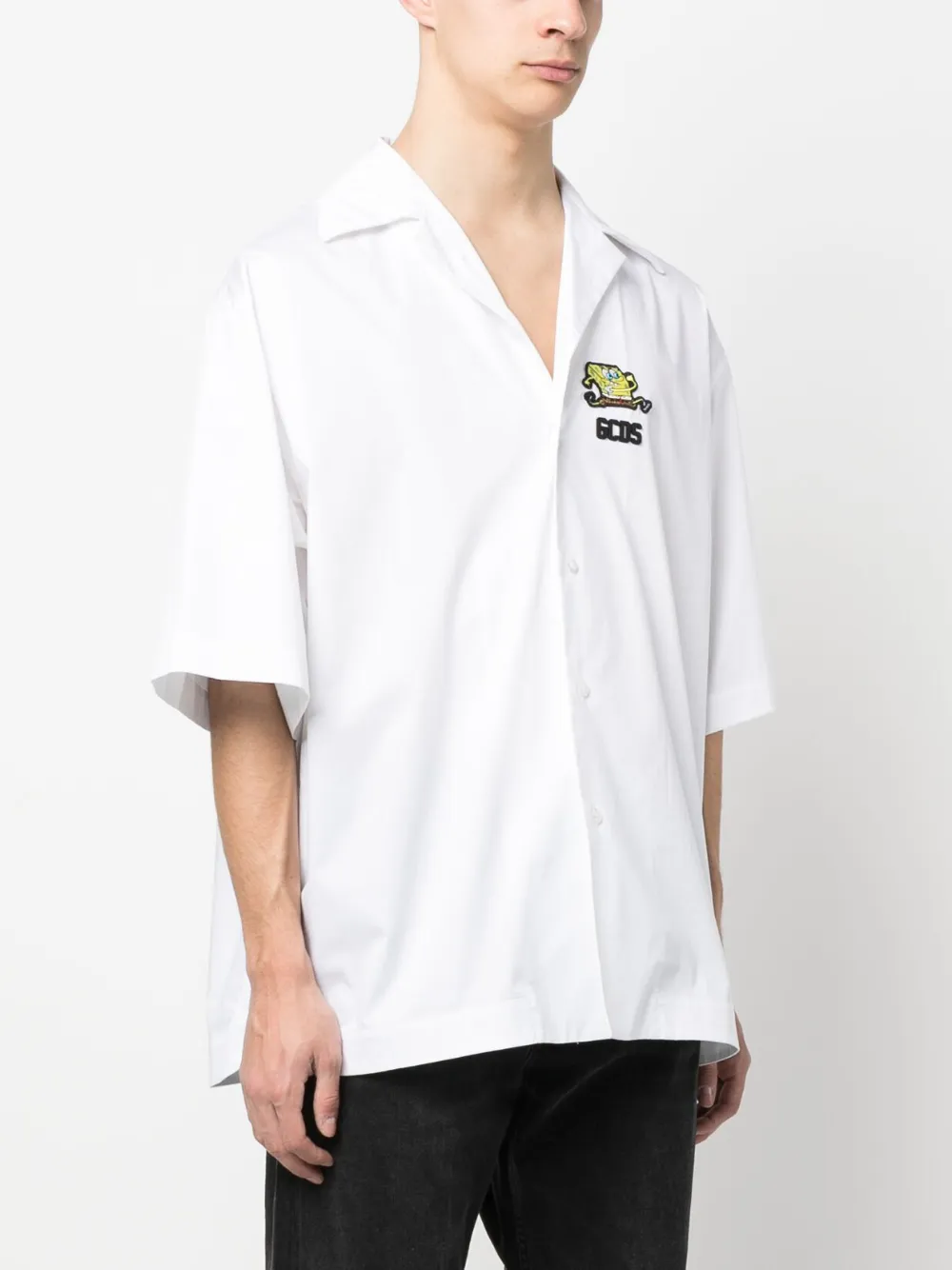 Shop Gcds Embossed-logo Short-sleeve Shirt In White