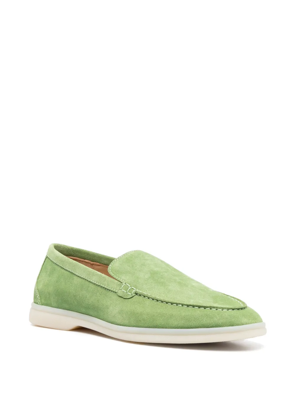 Shop Scarosso Stitched-edge Suede Loafers In Green