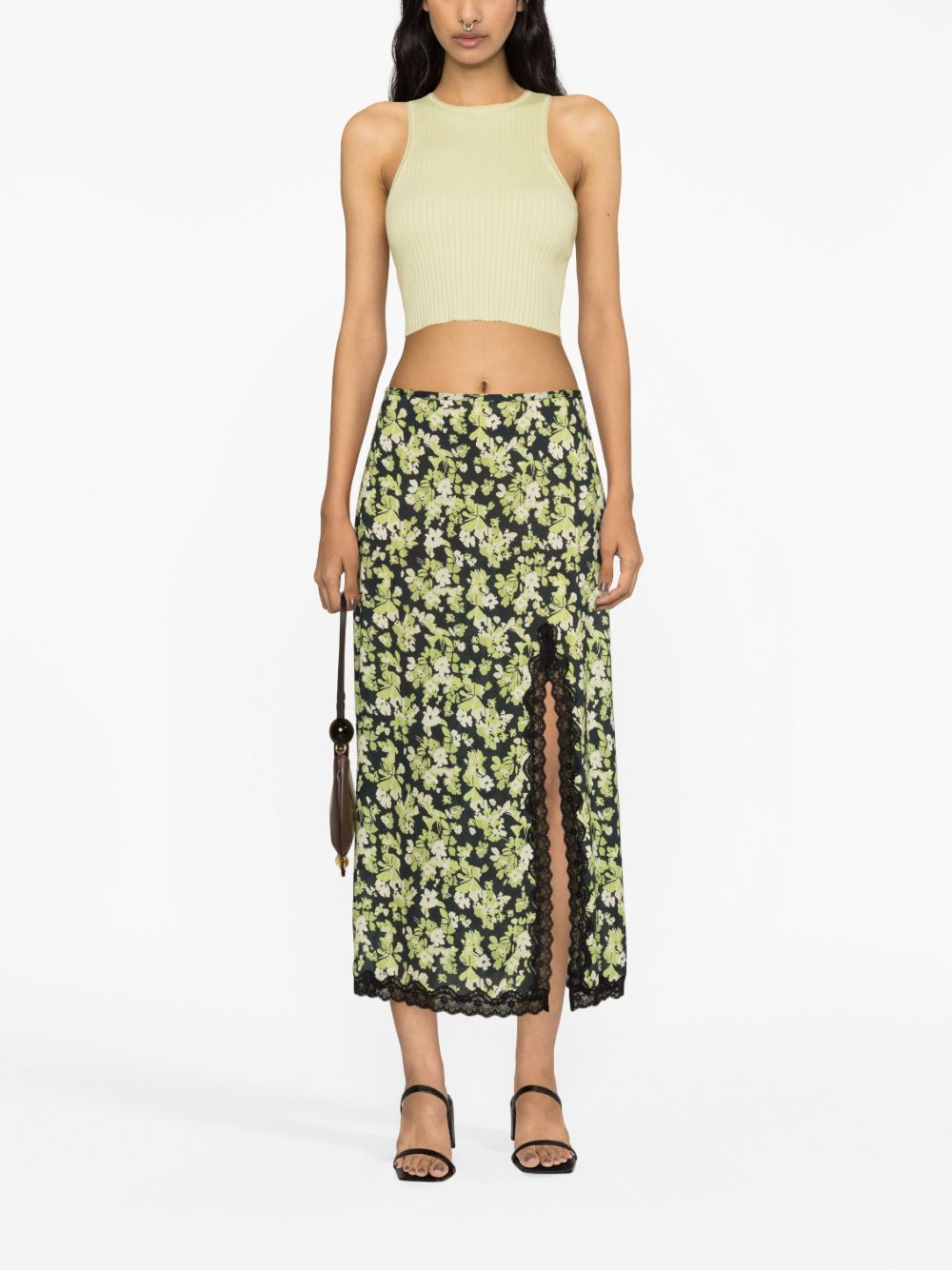 Rixo Midi-rok met bloemenprint - Zwart