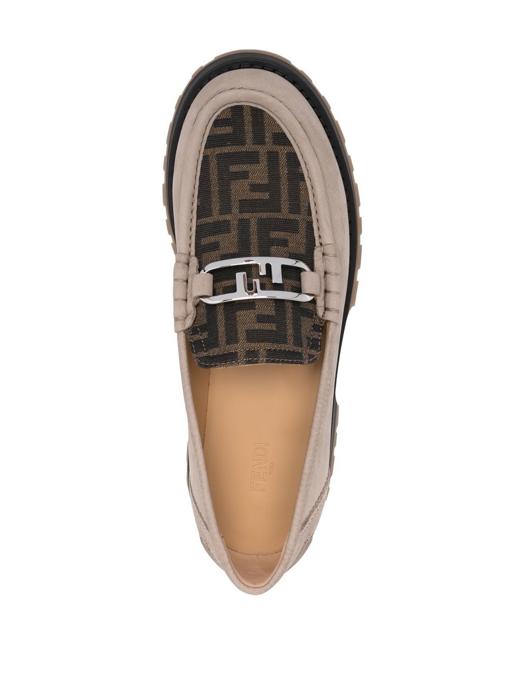 Shop Fendi Logo-print Leather Loafers In Neutrals