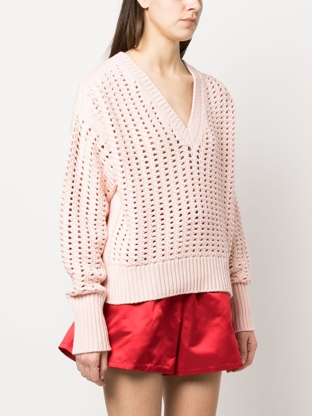 Shop Sa Su Phi Open-knit V-neck Jumper In Pink