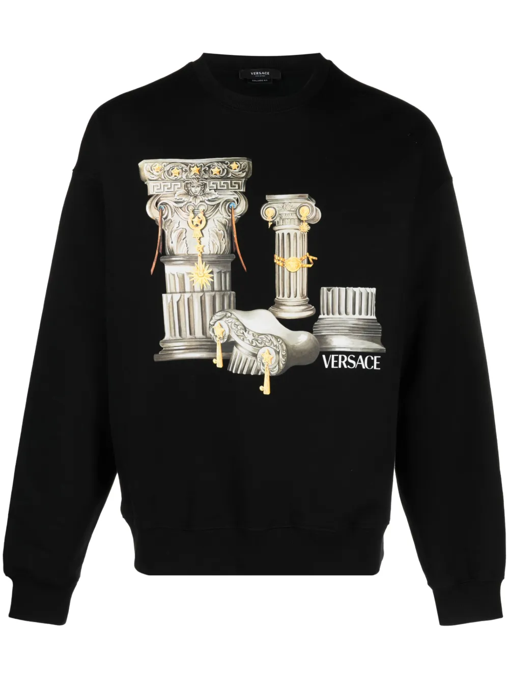 Versace Columns print Cotton Sweatshirt In Black ModeSens