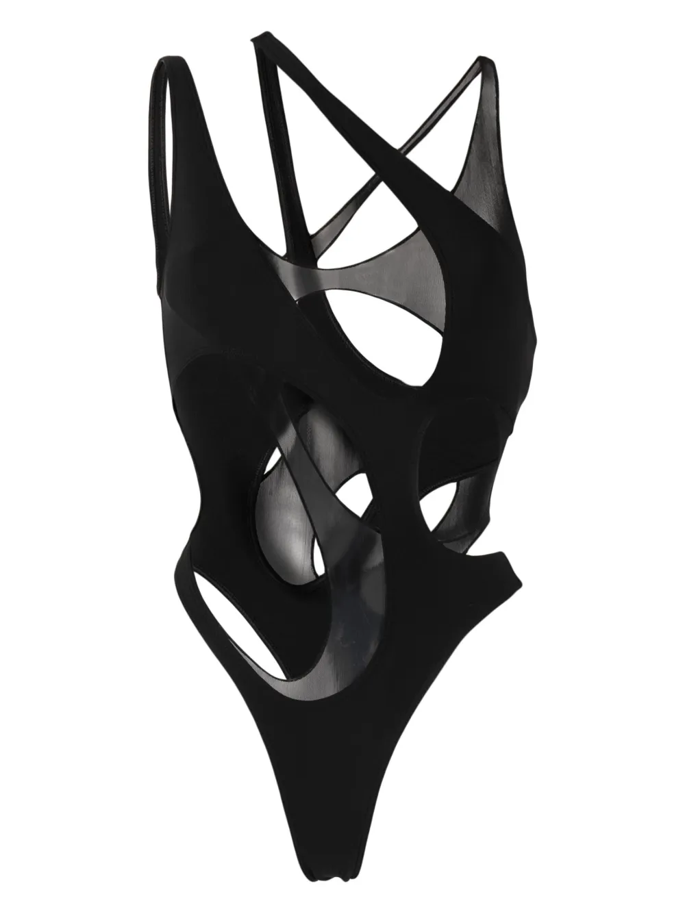 Mugler Asymmetric Cutout Swimsuit In Black