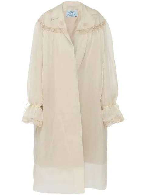 Prada single-breasted intarsia-lace coat