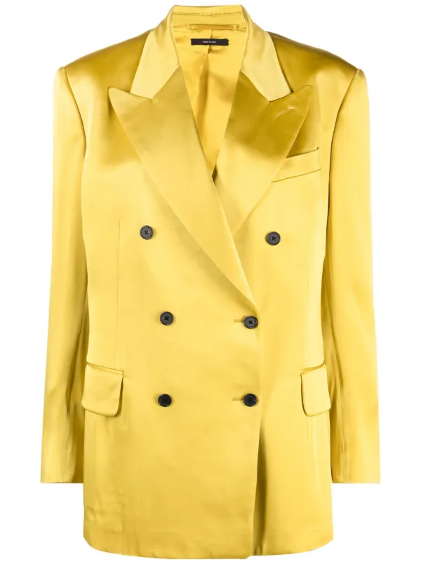Tom Ford Double-breasted Satin Blazer in Yellow