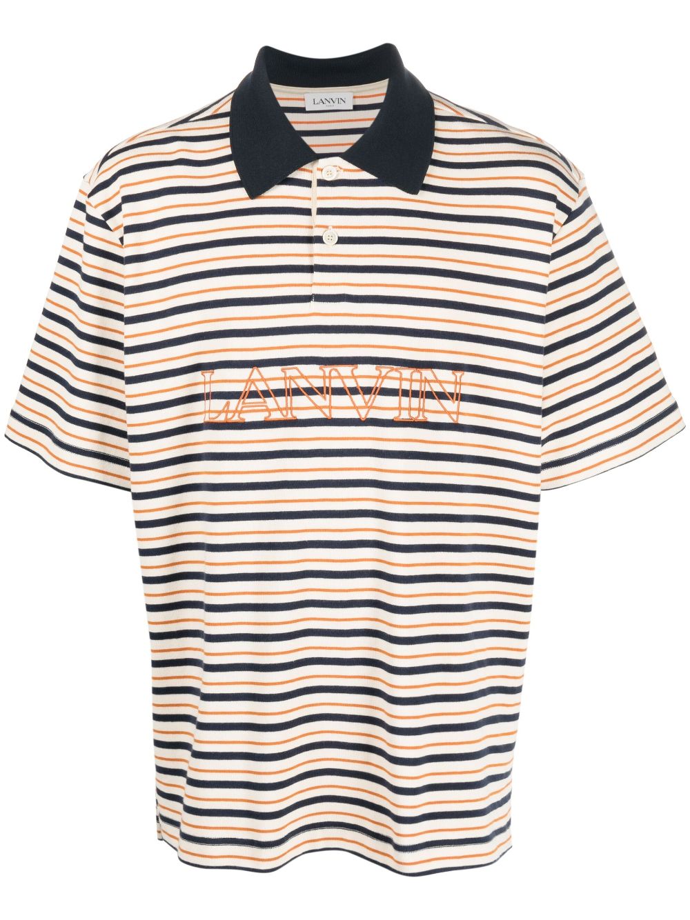 Shop Lanvin Logo-embroidered Striped Polo Shirt In Neutrals
