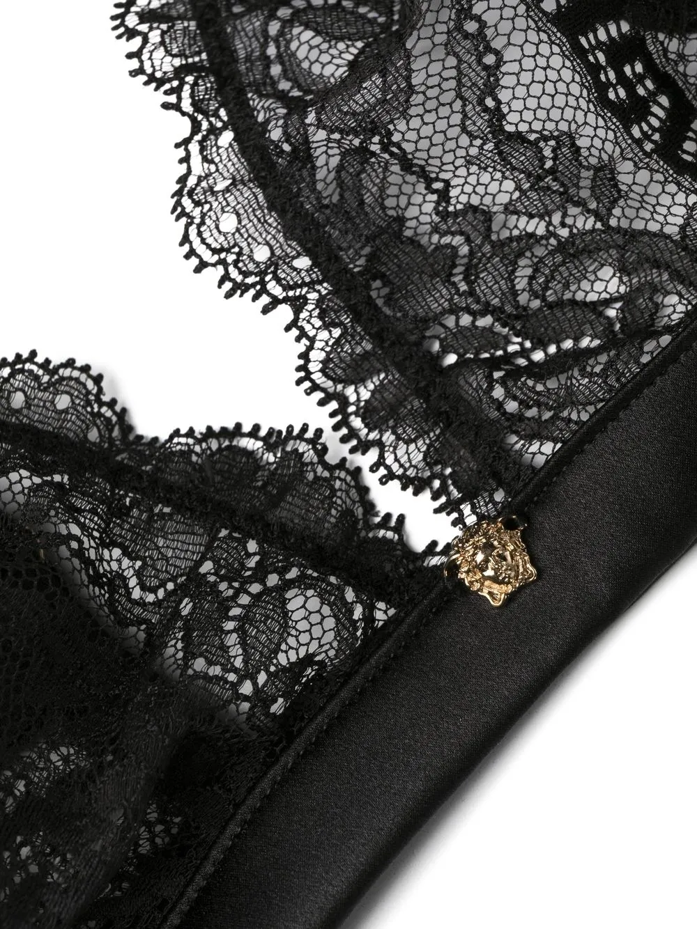 Shop Versace Medusa Head Pin-detail Lace Bra In Black