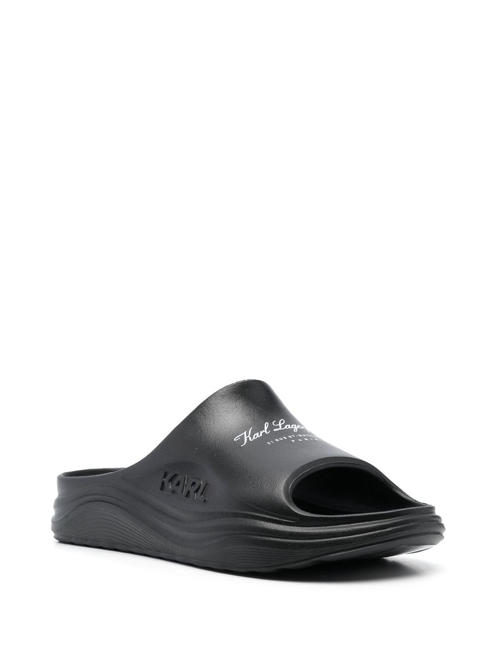 Shop Karl Lagerfeld Logo-print Open-toe Slides In Black