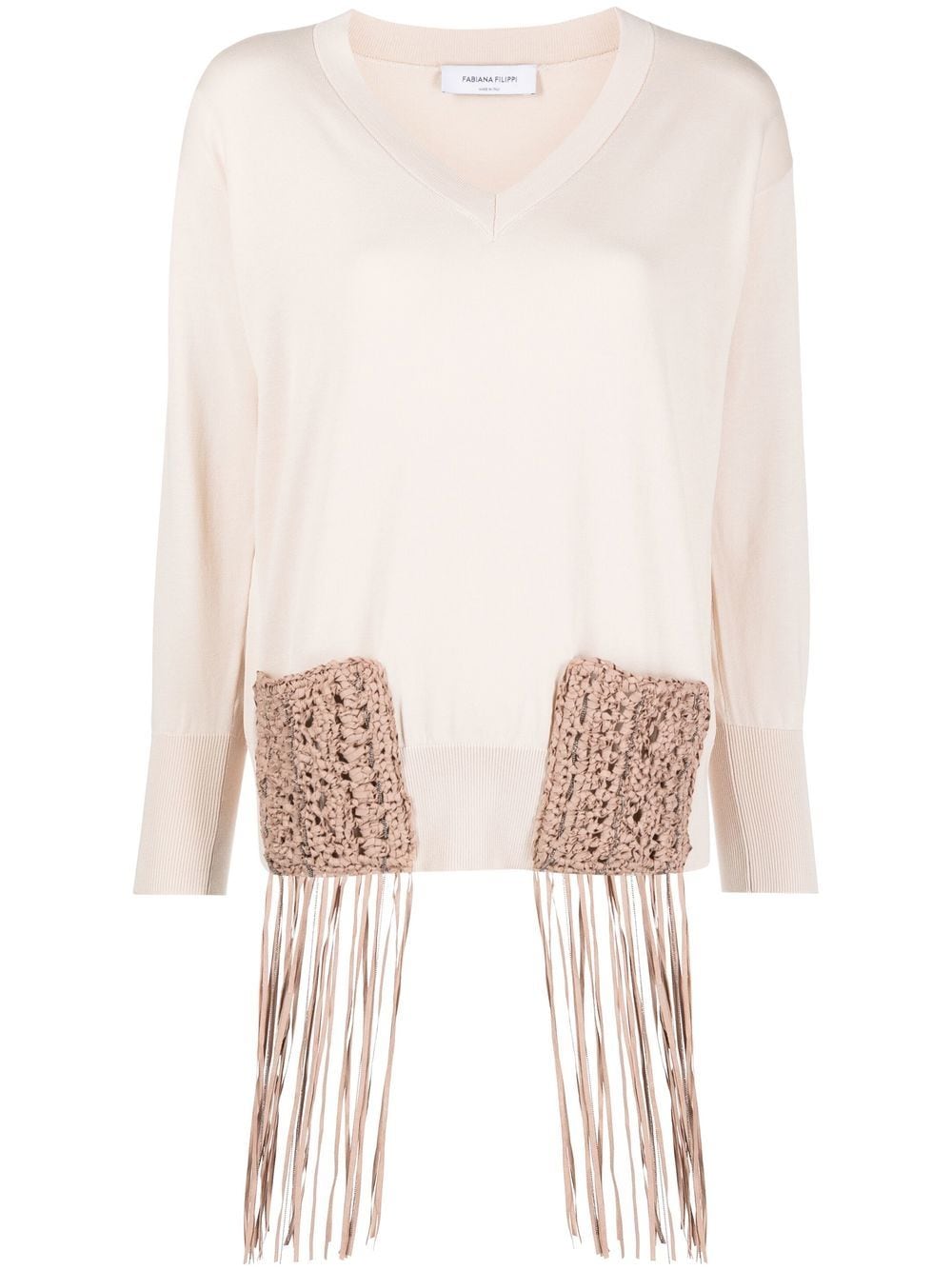 Fabiana Filippi Fringe-detail Long-sleeve Knitted Top In Rosa