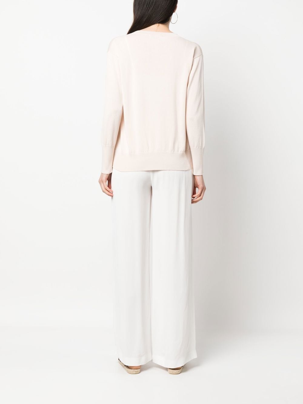 Shop Fabiana Filippi Fringe-detail Long-sleeve Knitted Top In Rosa