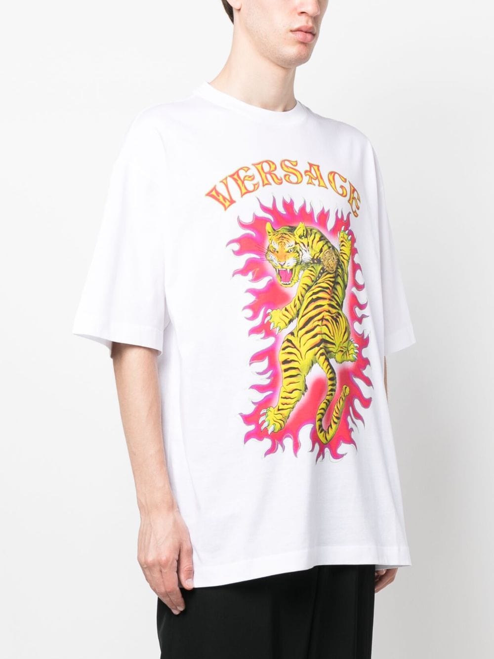 Shop Versace Roar-print Cotton T-shirt In White