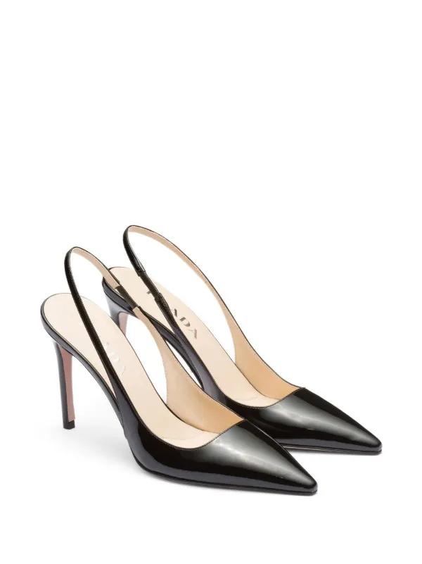 Prada Triangle Logo Leather Slingback Pumps - Farfetch