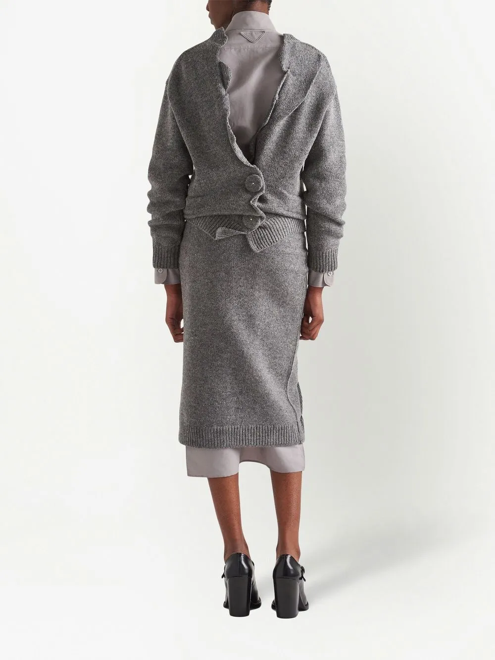 Prada Wool And Cashmere Skirt With Split In Grau