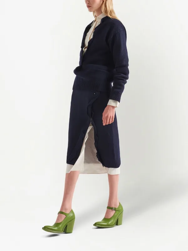 Prada side-split wool-cashmere Skirt | Blue | FARFETCH
