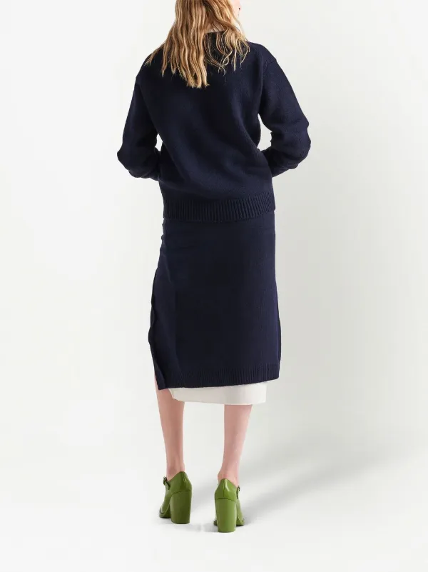 Prada side-split wool-cashmere Skirt | Blue | FARFETCH