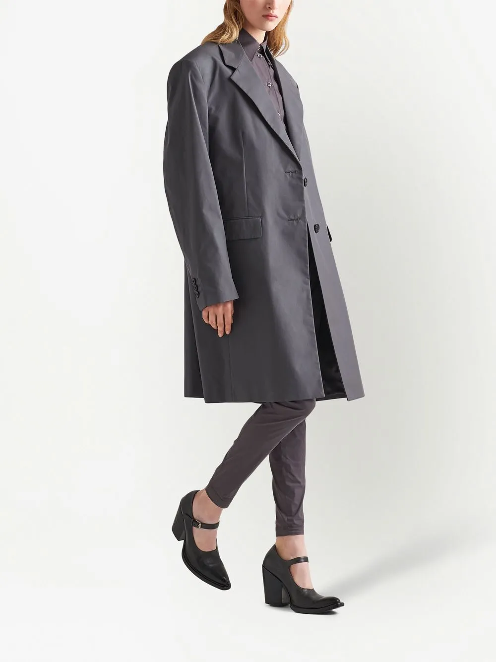 Prada Single-breasted Coat In Grey