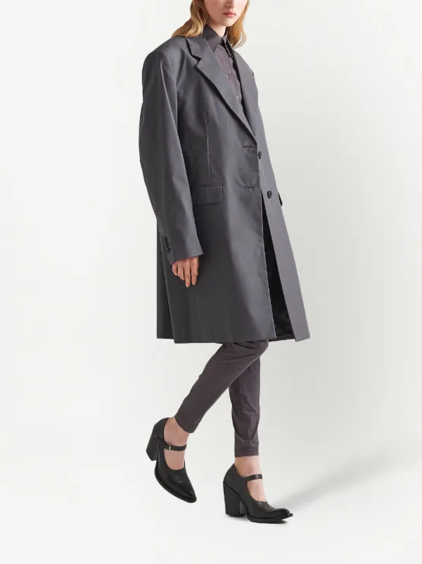 トレンチコート PRADA Women Trench Coats P658RSOOO14ZVF0276 Gray Prada single-breasted Cotton Coat | Grey | FARFETCH