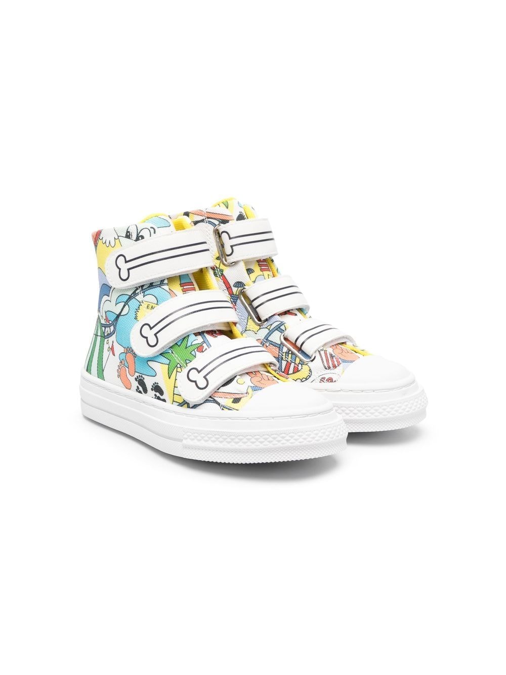 Stella Mccartney Kids' Graphic-print Touch-strap Sneakers In White