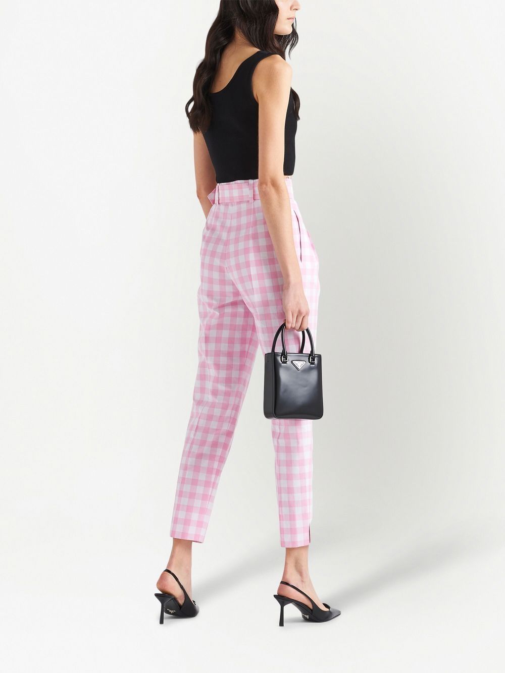 Shop Prada Gingham-check Cropped Trousers In Pink