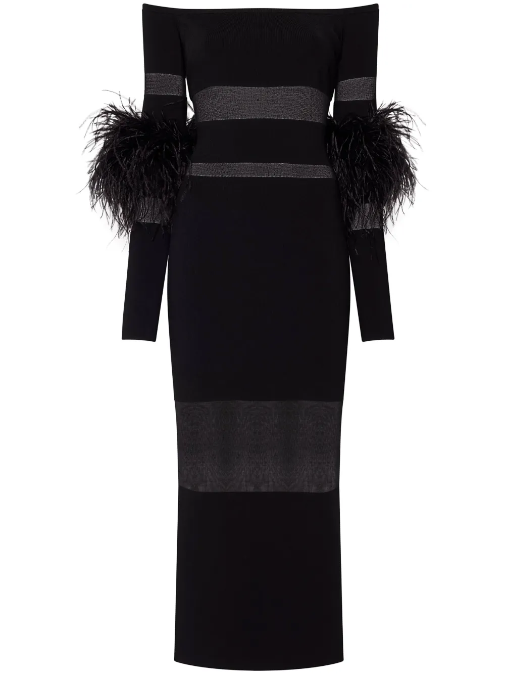 LAPOINTE feather-trim off-shoulder midi dress