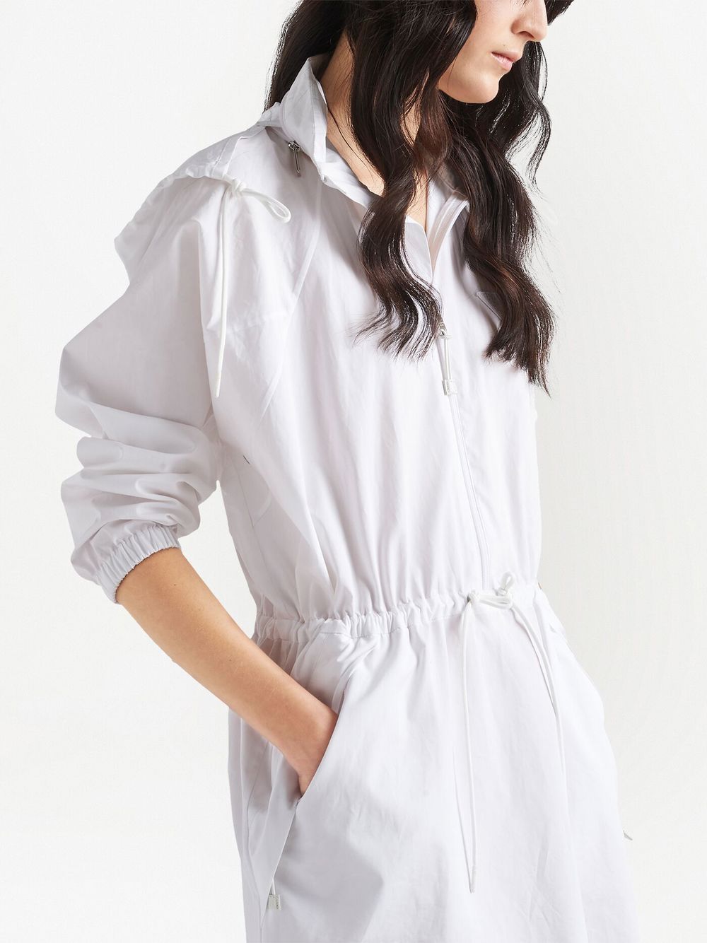 Shop Prada Hooded Poplin Dress In White