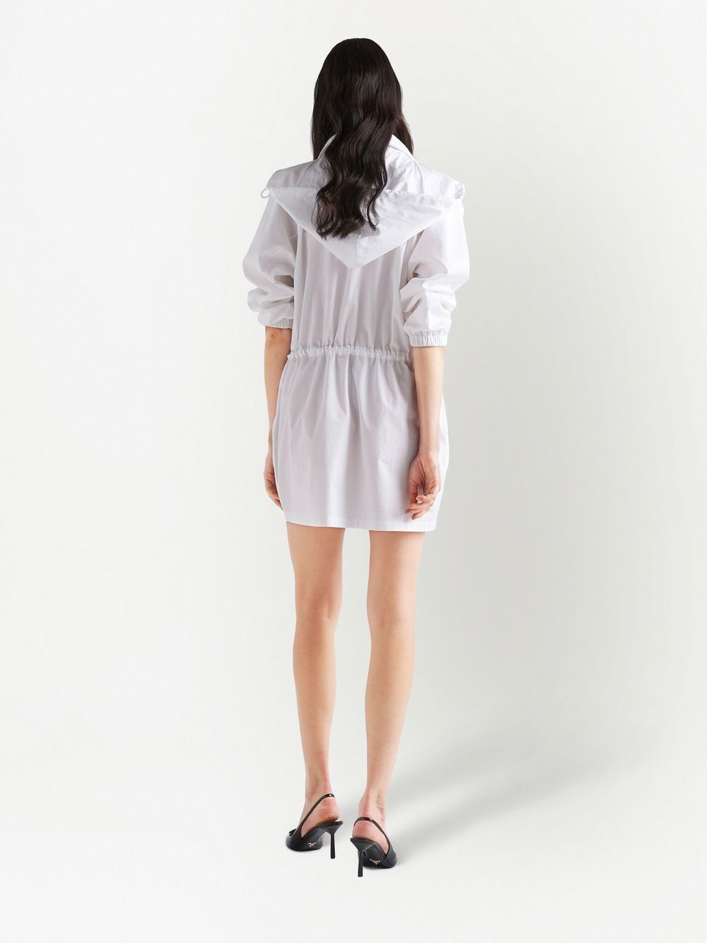 Shop Prada Hooded Poplin Dress In White