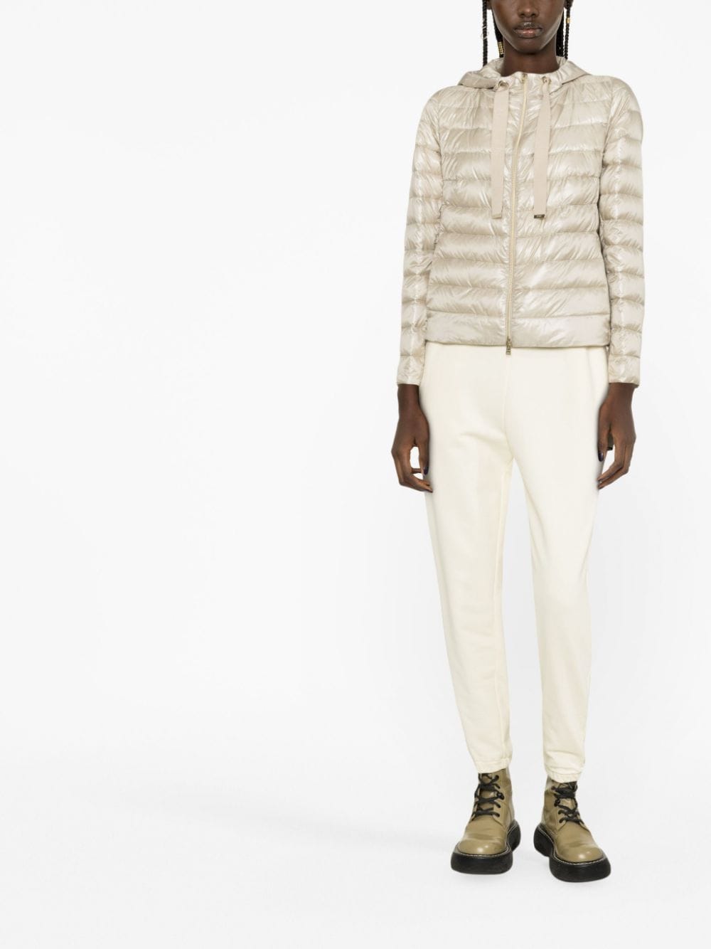 Shop Herno Quilted Hooded Down Jacket In Nude