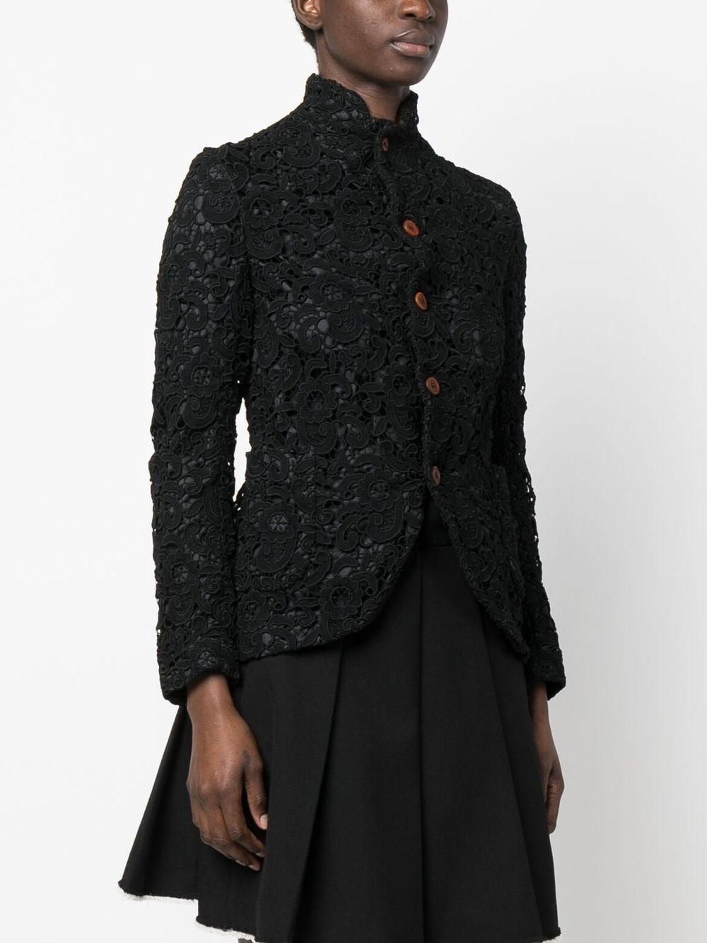 Shop Comme Des Garçons Comme Des Garçons Floral-embroidered Button-up Jacket In Black