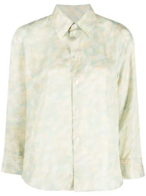 Green Floral-Embossed Satin Shirt