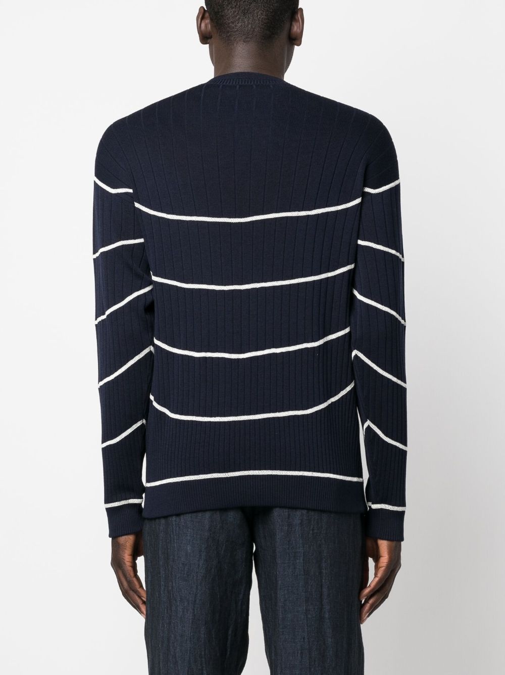 Shop Giorgio Armani Striped Ribbed-knit Jumper In Blau