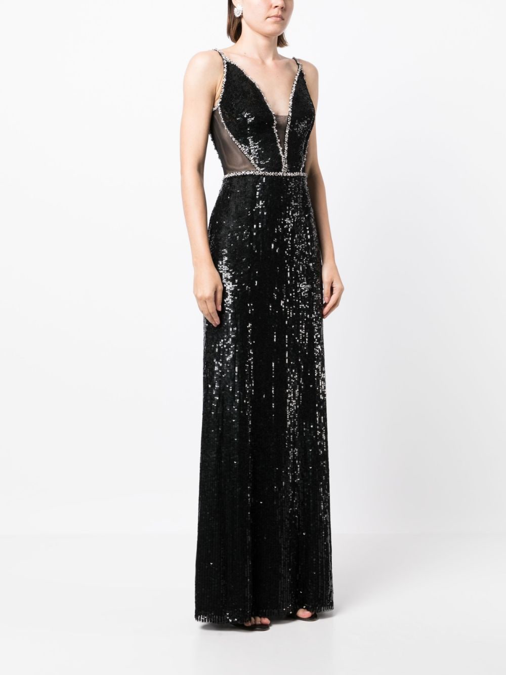 Shop Jenny Packham Amara Sequin-embellished Sleeveless Gown In Black