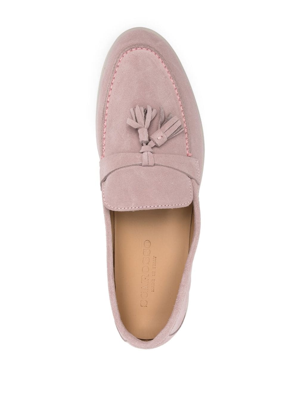 Shop Scarosso Tassel Detail Suede Loafers In Pink