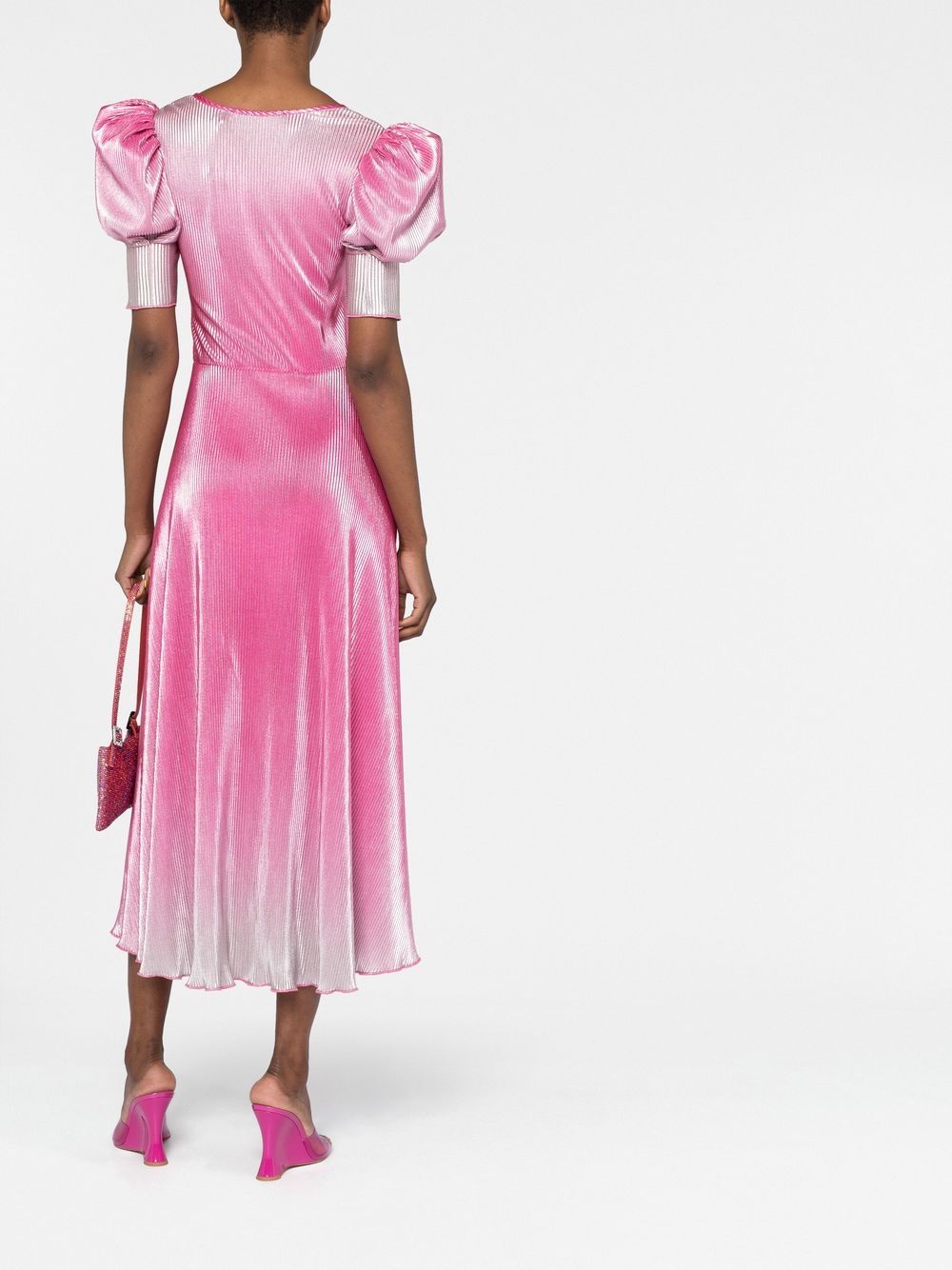 Shop Rotate Birger Christensen Gradient Puff-sleeve Midi Dress In Rosa