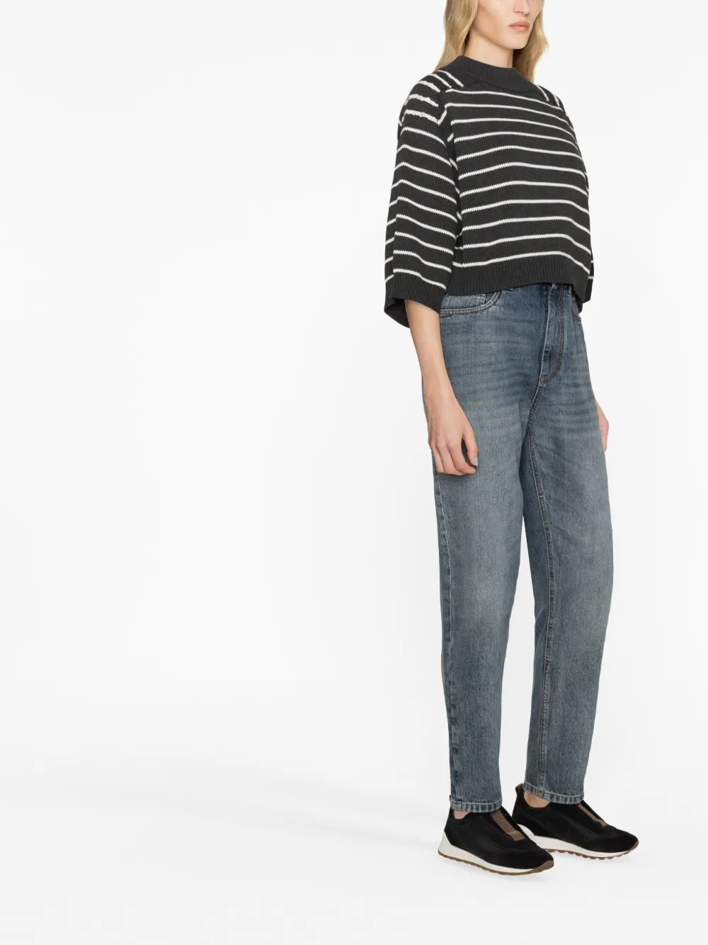 Brunello Cucinelli Striped Cotton Jumper In Grey