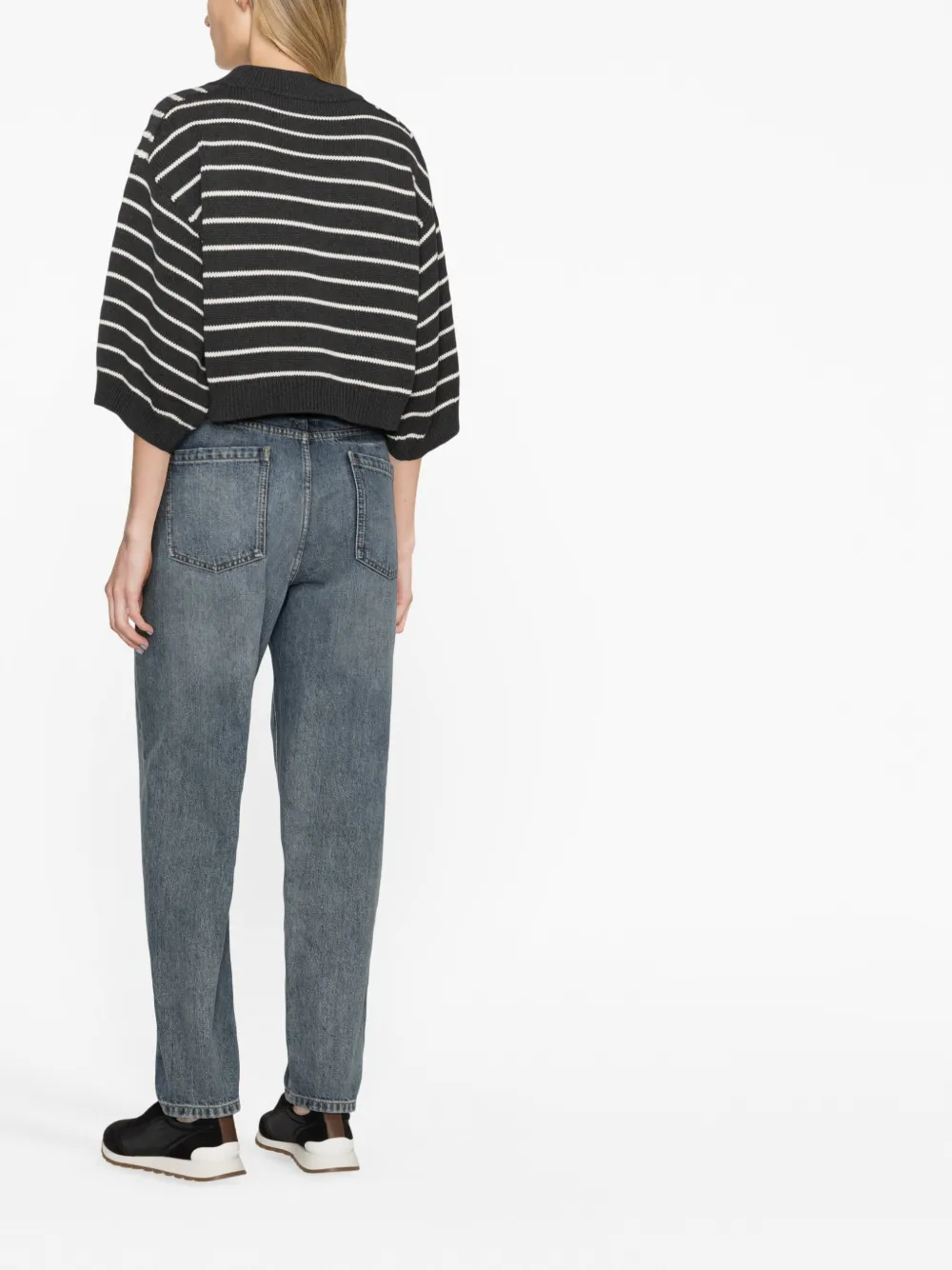Brunello Cucinelli Striped Cotton Jumper In Grey