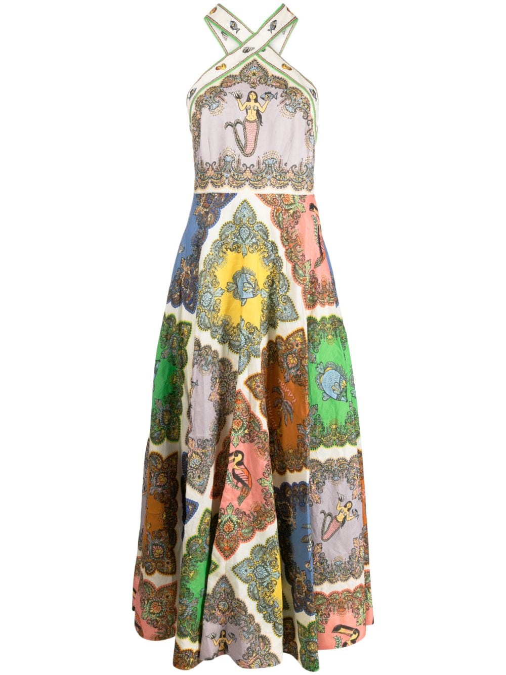 Alemais Trippy Troppo Tile-print Linen Halter Midi Dress In Multicoloured