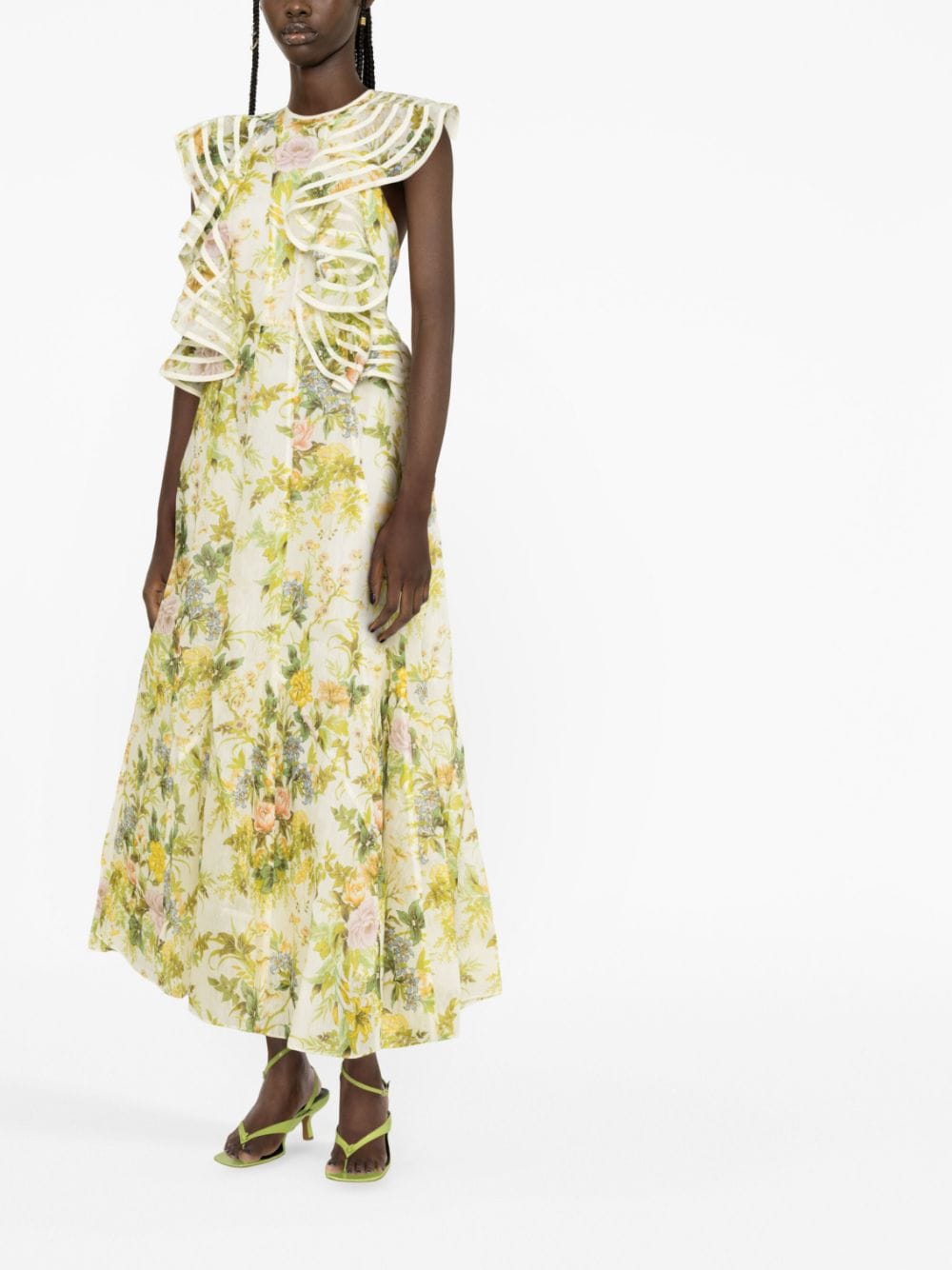 Alemais Eden Floral Linen And Silk Midi Dress In Multi | ModeSens