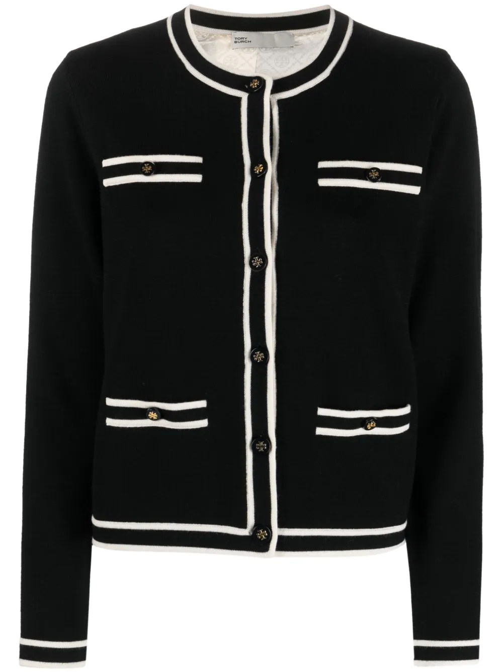 Tory Burch Kendra Button-down Merino Wool Cardigan In Schwarz