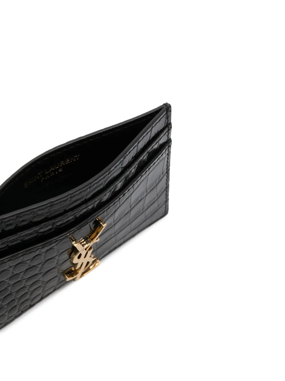 Shop Saint Laurent Cassandre Crocodile-embossed Cardholder In Schwarz