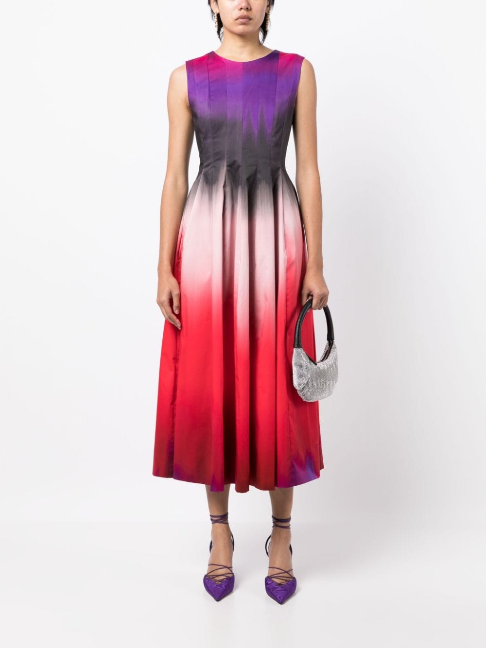 Shop Philosophy Di Lorenzo Serafini Sleeveless Rear-fastening Pleated Dress In Purple