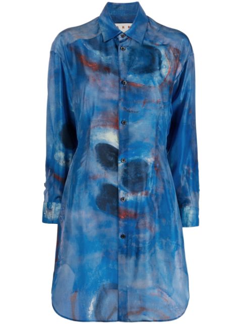 Marni illustration-style print silk shirtdress Women